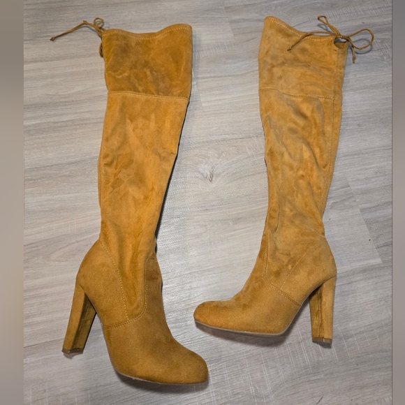 Wild Diva Lounge Amaya Women's Over The Knee Tie Up High Block Heel Dress Boots - Picture 4 of 14